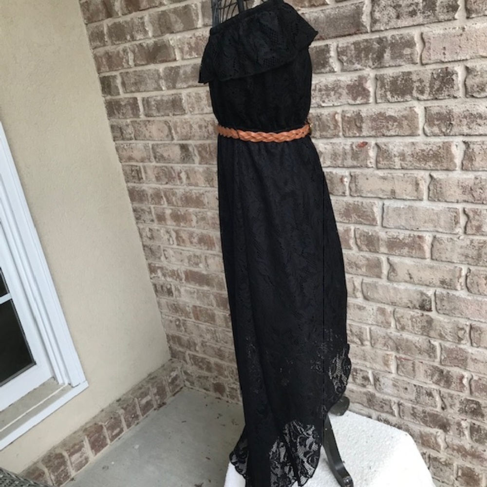 Trixxi Black Strapless Hi Low Crochet Dress NWT - Picture 6 of 8